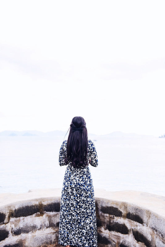 Navy Knitted Maxi Long Sleeve Dress